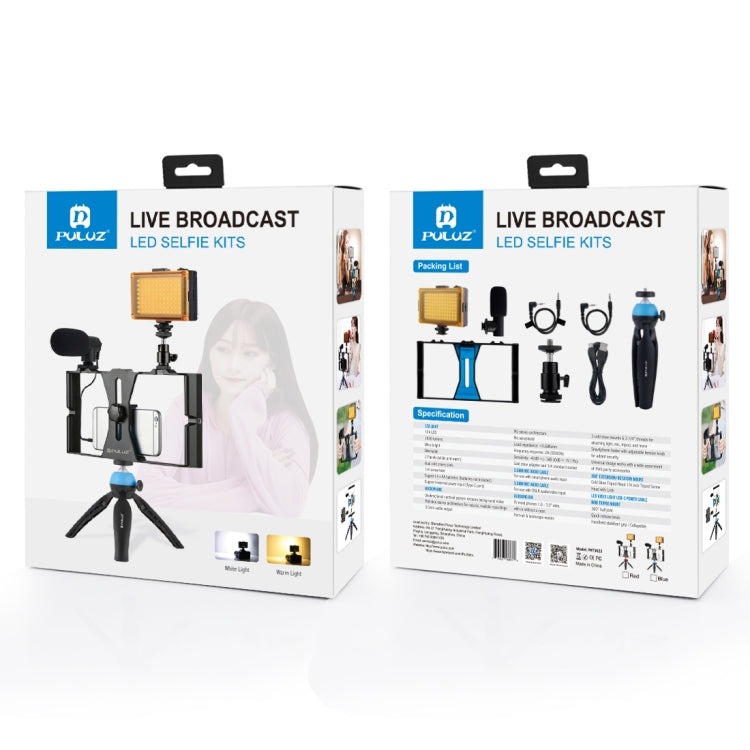 PULUZ 4 in 1 Vlogging Live Broadcast LED Selfie Light Smartphone Video Rig Kits with Microphone + Tripod Mount + Cold Shoe Tripod Head for iPhone, Galaxy, Huawei, Xiaomi, HTC, LG, Google, and Other Smartphones(Red) - Camera Cage by PULUZ | Online Shopping South Africa | PMC TechLife | Buy Now Pay Later Mobicred