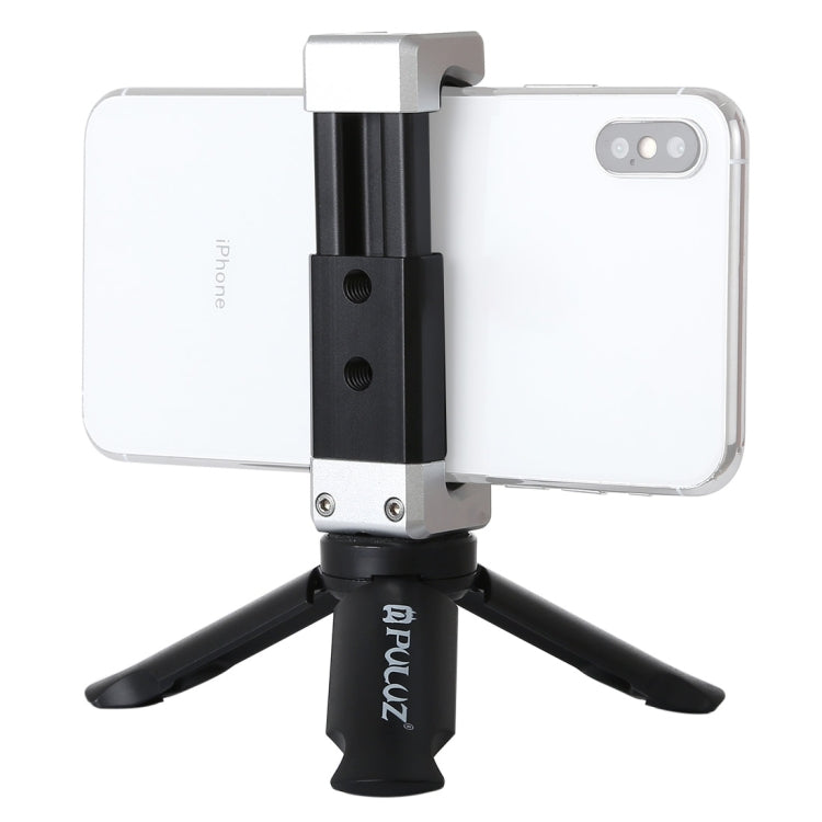 PULUZ Folding Plastic Tripod + Aluminum Alloy Clamp Bracket with Cold Shoe for iPhone, Galaxy, Huawei, Xiaomi, Sony, HTC, Google and other Smartphones - Desktop Holder by PULUZ | Online Shopping South Africa | PMC TechLife | Buy Now Pay Later Mobicred