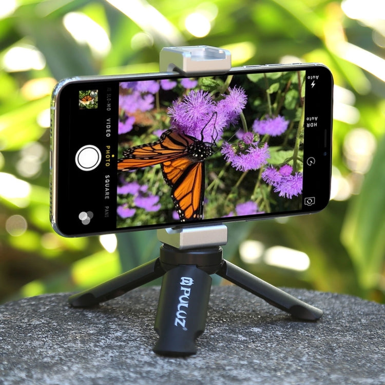PULUZ Folding Plastic Tripod + Aluminum Alloy Clamp Bracket with Cold Shoe for iPhone, Galaxy, Huawei, Xiaomi, Sony, HTC, Google and other Smartphones - Desktop Holder by PULUZ | Online Shopping South Africa | PMC TechLife | Buy Now Pay Later Mobicred