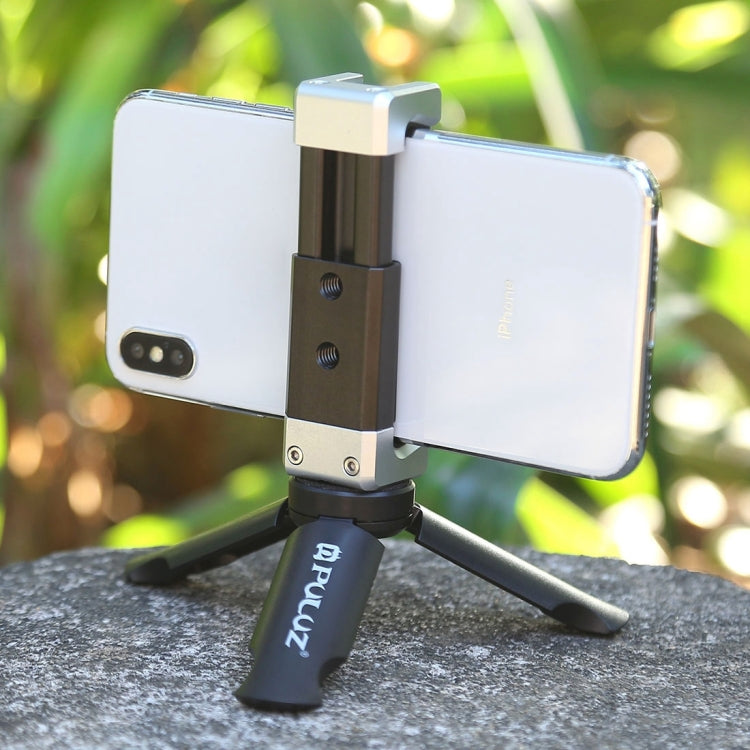 PULUZ Folding Plastic Tripod + Aluminum Alloy Clamp Bracket with Cold Shoe for iPhone, Galaxy, Huawei, Xiaomi, Sony, HTC, Google and other Smartphones - Desktop Holder by PULUZ | Online Shopping South Africa | PMC TechLife | Buy Now Pay Later Mobicred