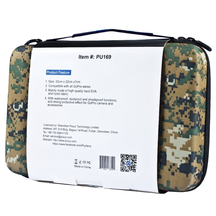 PULUZ Camouflage Pattern Waterproof Carrying and Travel Case for for GoPro, Insta360, DJI and Other Action Cameras Accessories, Large Size: 32cm x 22cm x 7cm - Carry Cases by PULUZ | Online Shopping South Africa | PMC TechLife | Buy Now Pay Later Mobicred
