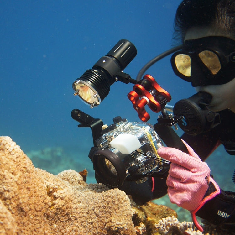 PULUZ Dual Ball Clamp Open Hole Diving Camera Bracket CNC Aluminum Spring Flashlight Clamp for Diving Underwater Photography System(Red) - Diving Accessories by PULUZ | Online Shopping South Africa | PMC TechLife | Buy Now Pay Later Mobicred