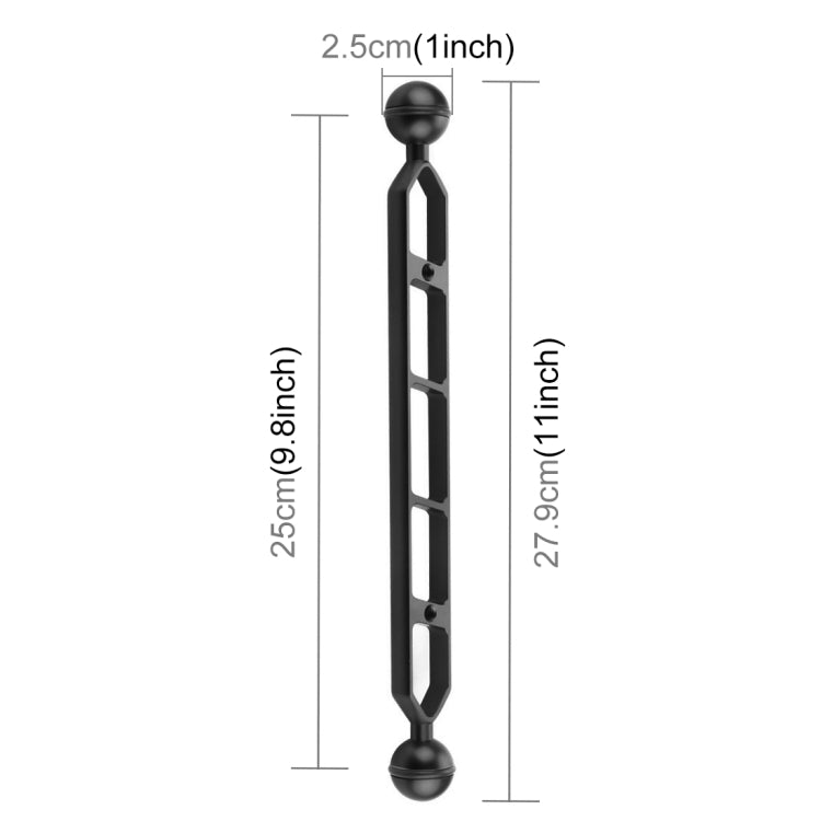 PULUZ 11.0 inch 27.9cm Aluminum Alloy Dual Balls Arm, Ball Diameter: 25mm(Black) - free shipping - PMC TechLife - Order now!