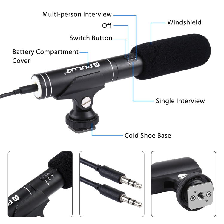 PULUZ Professional Interview Condenser Video Shotgun Microphone with 3.5mm Audio Cable for DSLR & DV Camcorder - free shipping - PMC TechLife - Order now!