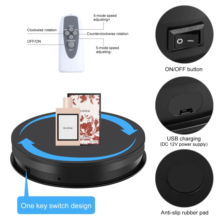 PULUZ 30cm Adjusting Speed Rotating Turntable Display Stand, Load 10-15kg, EU Plug (Black) - free shipping - PMC TechLife - Order now!