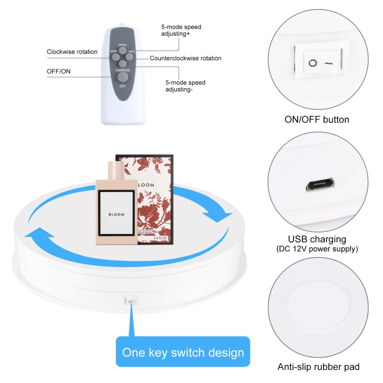 PULUZ 30cm Adjusting Speed Rotating Turntable Display Stand, Load 10-15kg, EU Plug(White) - free shipping - PMC TechLife - Order now!