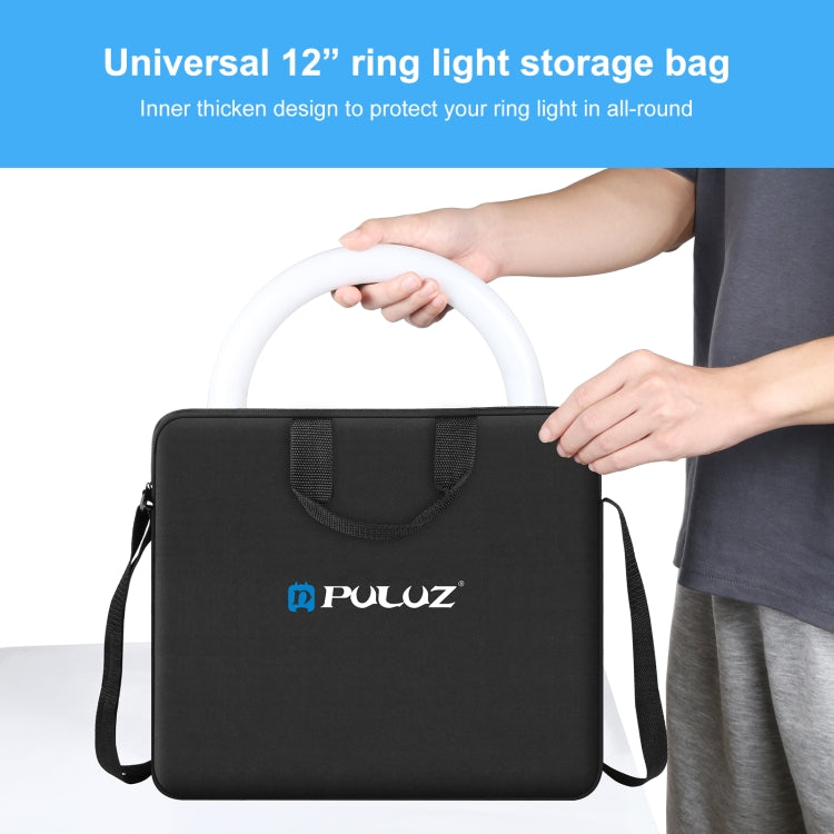 PULUZ 12 inch Ring LED Lights Portable Zipper Storage Bag Shoulder Handbags, Size: 38cm x 33cm x 3cm (Black) - Strap Satchel by PULUZ | Online Shopping South Africa | PMC TechLife