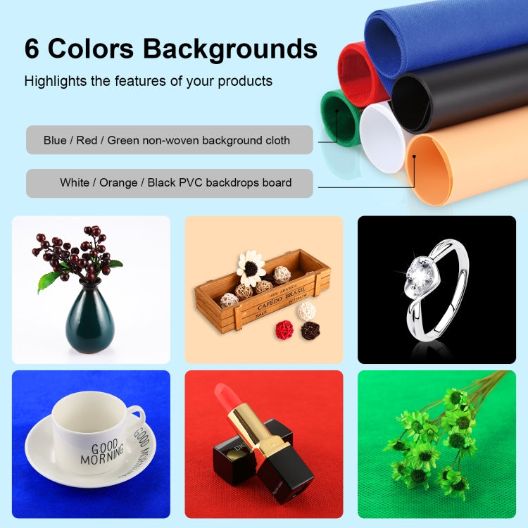 PULUZ Photo Studio Light Box Portable 60 x 60 x 60 cm Light Tent LED 5500K White Light Dimmable Mini 36W Photography Studio Tent Kit with 6 Removable Backdrops (Black Orange White Green Blue Red)(AU Plug) - free shipping - PMC TechLife - Order now!