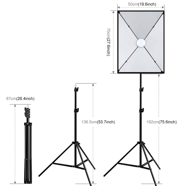 PULUZ 50x70cm Studio Softbox + 2m Tripod Mount + Single E27 30W 5700K White Light LED Bulb Photography Kit(EU Plug) - Stand Bracket by PULUZ | Online Shopping South Africa | PMC TechLife | Buy Now Pay Later Mobicred