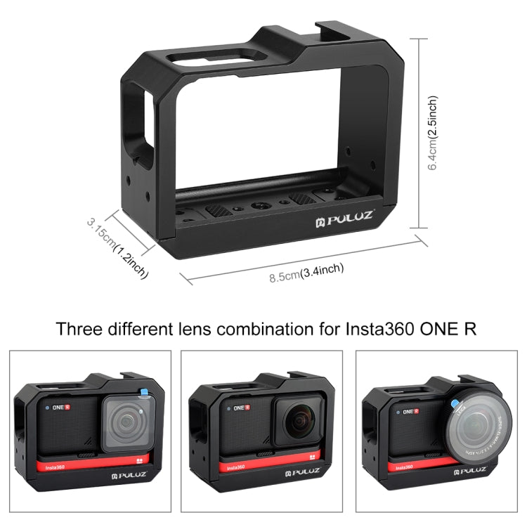 PULUZ Aluminum alloy Frame Mount Protective Case Cage with Cold Shoe Base Slot & Tripod Base Adapter for Insta360 One R(Black) - free shipping - PMC TechLife - Order now!