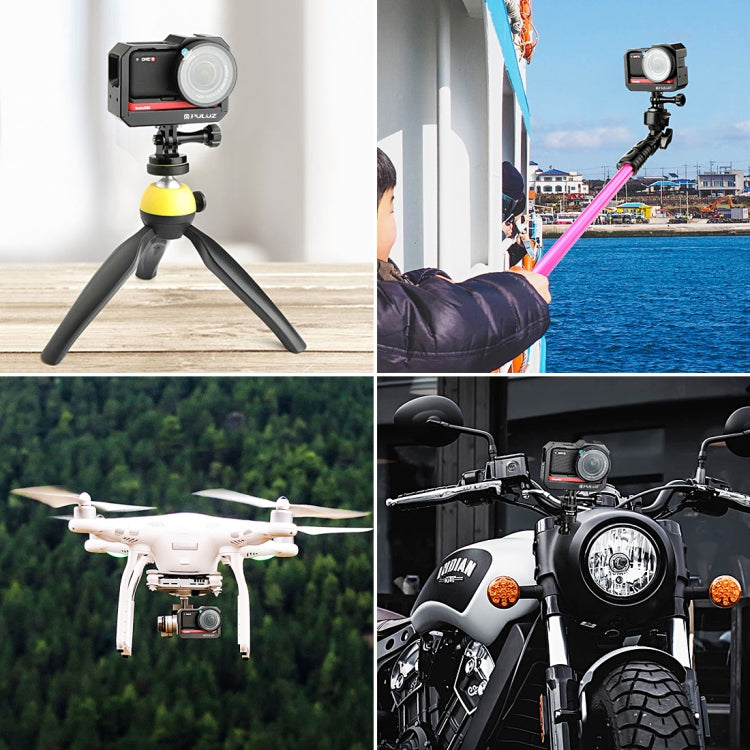 PULUZ Aluminum alloy Frame Mount Protective Case Cage with Cold Shoe Base Slot & Tripod Base Adapter for Insta360 One R(Black) - free shipping - PMC TechLife - Order now!