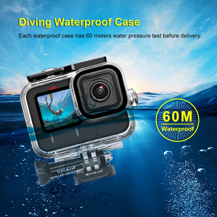 PULUZ for GoPro Hero11 Black / HERO10 Black / HERO9 Black 60m Waterproof Housing Protective Case with Buckle Basic Mount & Screw - Waterproof Cases by PULUZ | Online Shopping South Africa | PMC TechLife
