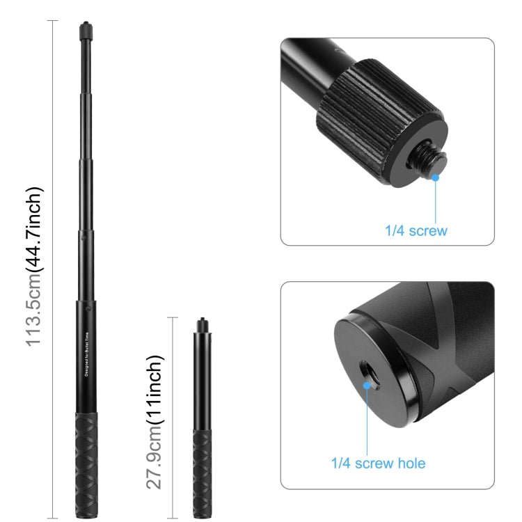 PULUZ 110cm Metal Selfie Stick Monopod with Invisible Adapter Base & Screw for Insta360 One RS / X2 / X3 - Self Monopod Grip by PULUZ | Online Shopping South Africa | PMC TechLife | Buy Now Pay Later Mobicred