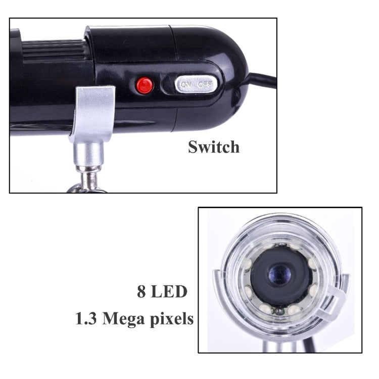 1.3 Mega pixels 200x USB digital microscope with 8 LED White light(Black) - free shipping - PMC TechLife - Order now!