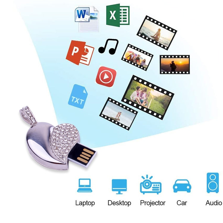 Silver Heart Shaped Diamond Jewelry USB Flash Disk, Special for Valentines Day Gifts (16GB) - USB Flash Drives by PMC TechLife | Online Shopping South Africa | PMC TechLife