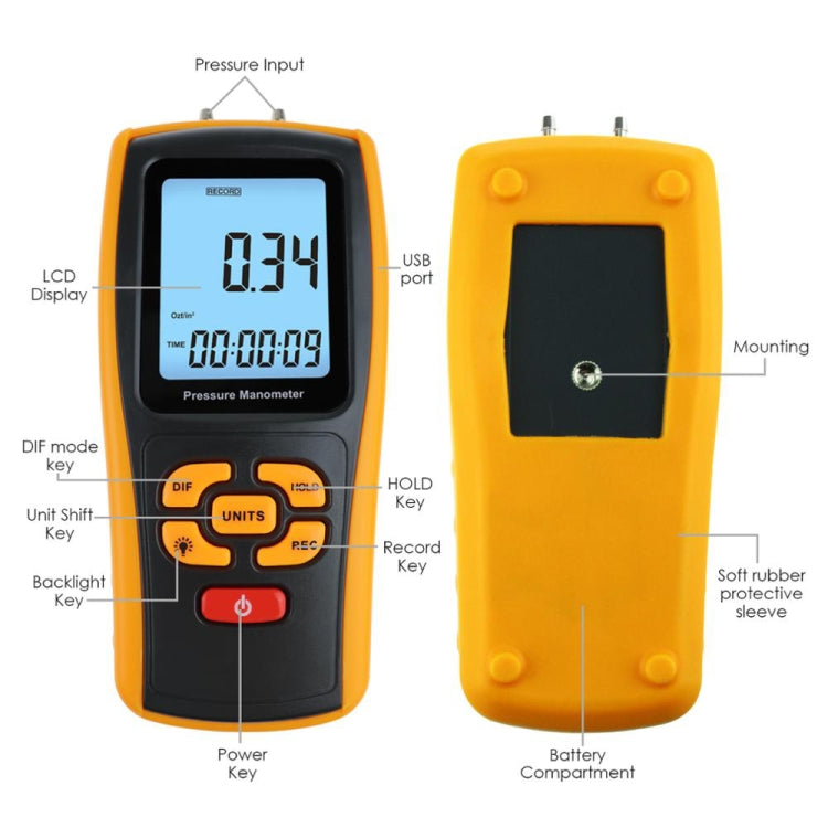 BENETECH GM510 LCD Display Pressure Manometer(Yellow) - free shipping - PMC TechLife - Order now!