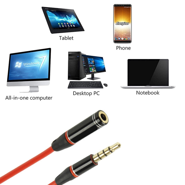 1.2m Aux Audio Cable 3.5mm Male to Female, Compatible with Phones, Tablets, Headphones, MP3 Player, Car/Home Stereo & More(Red) - Cable & Splitter by PMC TechLife | Online Shopping South Africa | PMC TechLife