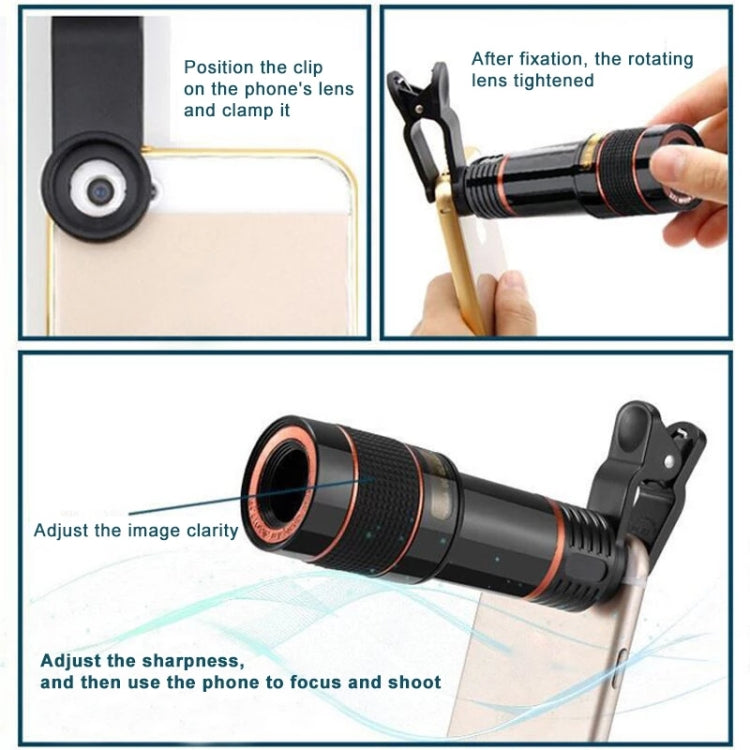 Universal 12X Zoom Optical Zoom Telescope Lens with Clip - Telescope & Microscope by PMC TechLife | Online Shopping South Africa | PMC TechLife