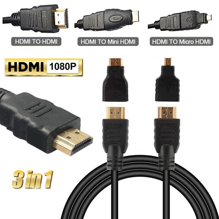 3 in 1 Full HD 1080P HDMI Cable Adaptor Kit (1.5m HDMI Cable + HDMI to Mini HDMI Adaptor + HDMI to Micro HDMI Adaptor) - free shipping - PMC TechLife - Order now!