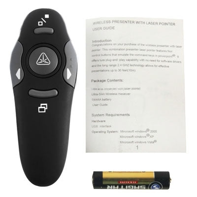 Multimedia Presenter with Laser Pointer & USB Receiver for Projector / PC / Laptop, Control Distance: 15m(Black) -  by PMC TechLife | Online Shopping South Africa | PMC TechLife