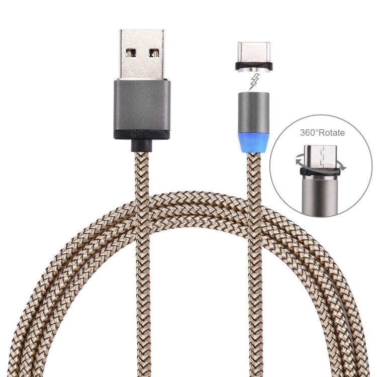 360 Degree Rotation 1m Weave Style USB-C / Type-C to USB 2.0 Strong Magnetic Charger Cable with LED Indicator(Gold) - Charging Cable & Head by PMC TechLife | Online Shopping South Africa | PMC TechLife
