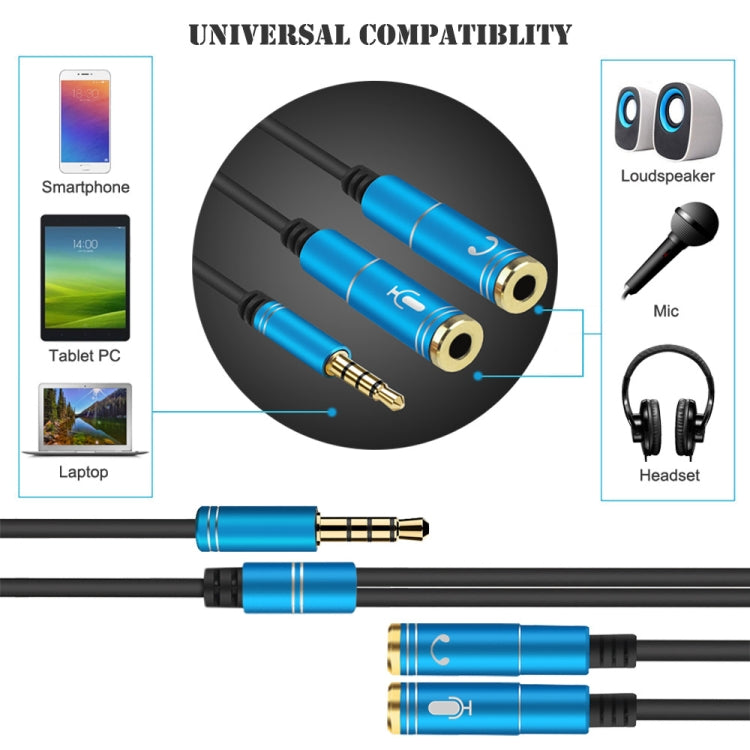 2 in 1 3.5mm Male to Double 3.5mm Female TPE High-elastic Audio Cable Splitter, Cable Length: 32cm(Blue) - Cable & Splitter by PMC TechLife | Online Shopping South Africa | PMC TechLife