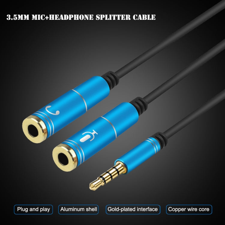 2 in 1 3.5mm Male to Double 3.5mm Female TPE High-elastic Audio Cable Splitter, Cable Length: 32cm(Blue) - Cable & Splitter by PMC TechLife | Online Shopping South Africa | PMC TechLife