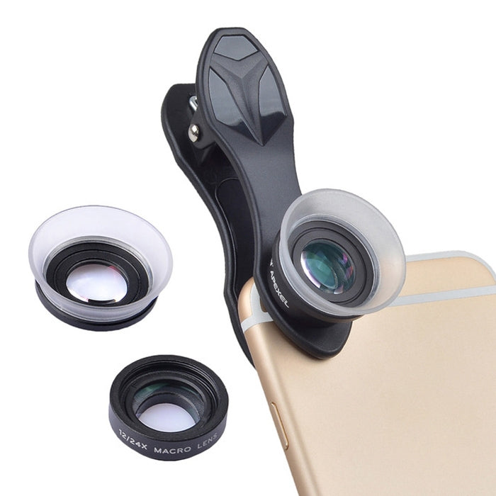 APEXEL APL-24X-H 2 in 1 Universal External 12X & 24X Macro Mobile Phone Lens with Lens Hood - Combination Lens by APEXEL | Online Shopping South Africa | PMC TechLife