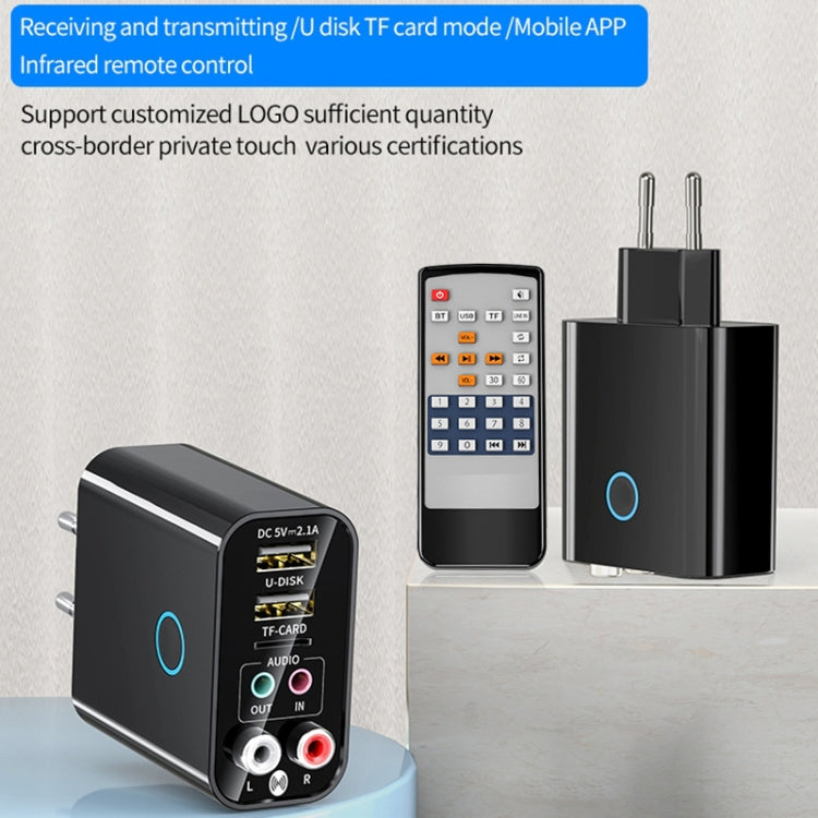 K16 2 in 1 3.5mm AUX + RAC Dual Output Plug-in Bluetooth 5.0 Audio Transmitter Receiver with Remote Control, EU Plug (White) - Audio Receiver Transmitter by PMC TechLife | Online Shopping South Africa | PMC TechLife