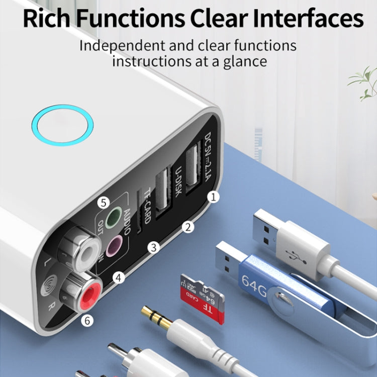 K16 2 in 1 3.5mm AUX + RAC Dual Output Plug-in Bluetooth 5.0 Audio Transmitter Receiver with Remote Control, CN Plug (White) - Audio Receiver Transmitter by PMC TechLife | Online Shopping South Africa | PMC TechLife