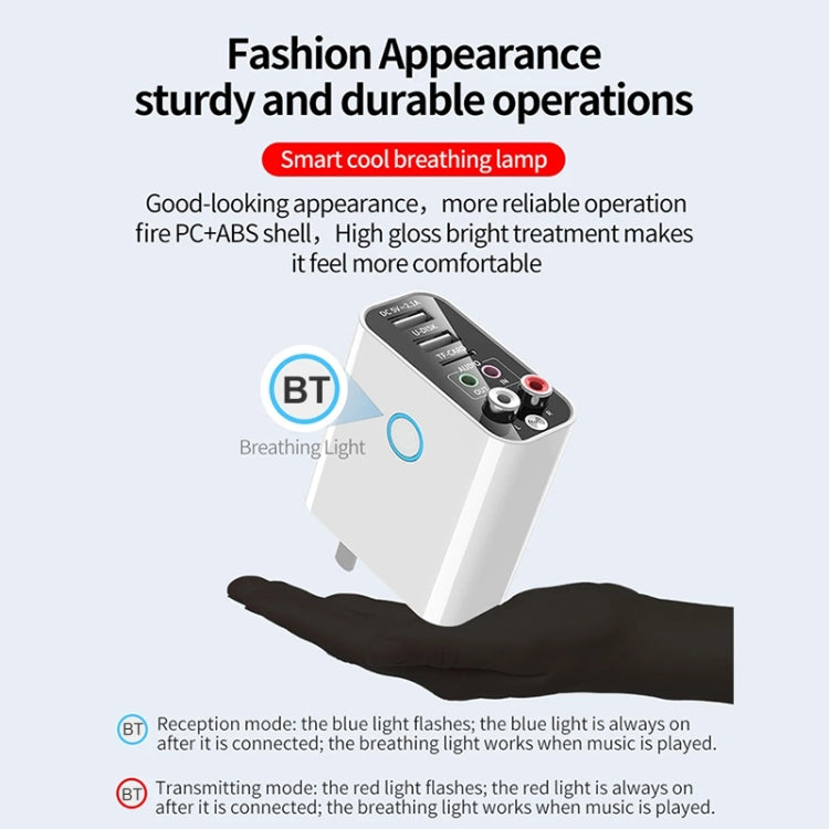 K16 2 in 1 3.5mm AUX + RAC Dual Output Plug-in Bluetooth 5.0 Audio Transmitter Receiver with Remote Control, CN Plug (White) - Audio Receiver Transmitter by PMC TechLife | Online Shopping South Africa | PMC TechLife