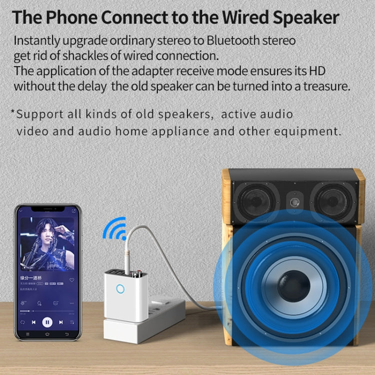 K16 2 in 1 3.5mm AUX + RAC Dual Output Plug-in Bluetooth 5.0 Audio Transmitter Receiver with Remote Control, CN Plug (White) - Audio Receiver Transmitter by PMC TechLife | Online Shopping South Africa | PMC TechLife