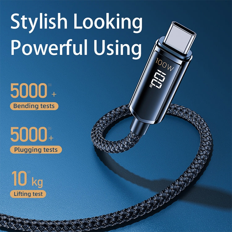 REMAX RC-128a 100W Type-C / USB-C to Type-C / USB-C Intelligent Digital Display Zinc Alloy Braided Charging Data Cable, Length: 1.2m (Tarnish) - USB-C & Type-C Cable by REMAX | Online Shopping South Africa | PMC TechLife | Buy Now Pay Later Mobicred