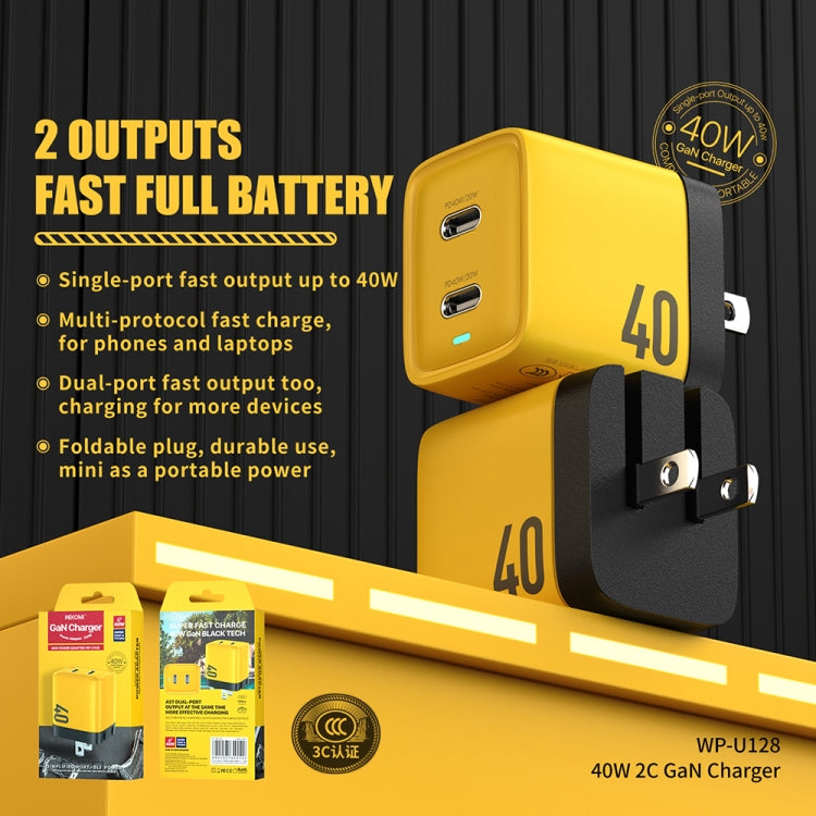 WK WP-U128 40W Dual USB-C/Type-C Interface Gallium Nitride Charger,Specifications: US Plug - USB Charger by WK | Online Shopping South Africa | PMC TechLife | Buy Now Pay Later Mobicred