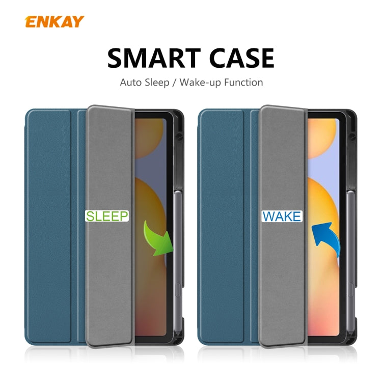 For Samsung Galaxy Tab S6 Lite P610 / P615 / Tab S6 Lite 2022 / P613 / P619 ENKAY Leather Smart Tablet Case with Pen Slot(Dark Blue) - Tab S6 Lite P610 / P615 by ENKAY | Online Shopping South Africa | PMC TechLife | Buy Now Pay Later Mobicred