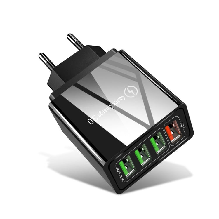 30W QC 3.0 USB + 3 USB 2.0 Ports Mobile Phone Tablet PC Universal Quick Charger Travel Charger, EU Plug(Black) - USB Charger by PMC TechLife | Online Shopping South Africa | PMC TechLife | Buy Now Pay Later Mobicred
