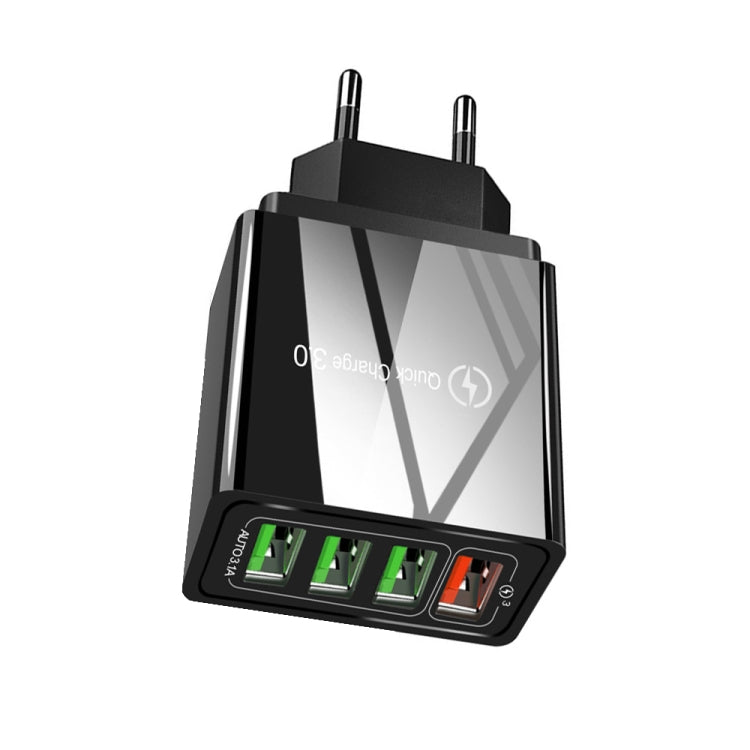 30W QC 3.0 USB + 3 USB 2.0 Ports Mobile Phone Tablet PC Universal Quick Charger Travel Charger, EU Plug(Black) - USB Charger by PMC TechLife | Online Shopping South Africa | PMC TechLife | Buy Now Pay Later Mobicred