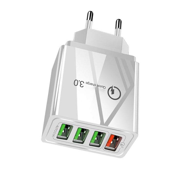 30W QC 3.0 USB + 3 USB 2.0 Ports Mobile Phone Tablet PC Universal Quick Charger Travel Charger, EU Plug(White) - USB Charger by PMC TechLife | Online Shopping South Africa | PMC TechLife | Buy Now Pay Later Mobicred