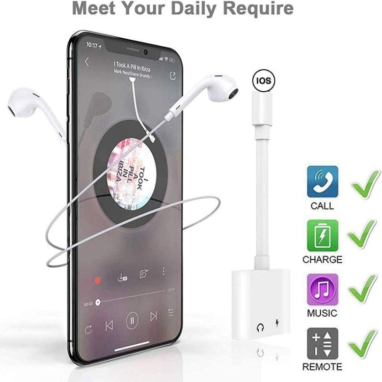 ZS-S1802 2 in 1 8 Pin Male to 8 Pin Charging + 8 Pin Audio Female Connector Earphone Adapter, Support Calls & Wire Control, Compatible with All IOS System - Earphone Adapter by PMC TechLife | Online Shopping South Africa | PMC TechLife