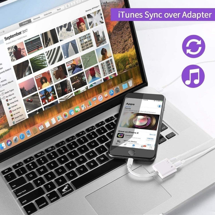 ZS-S1802 2 in 1 8 Pin Male to 8 Pin Charging + 8 Pin Audio Female Connector Earphone Adapter, Support Calls & Wire Control, Compatible with All IOS System - Earphone Adapter by PMC TechLife | Online Shopping South Africa | PMC TechLife