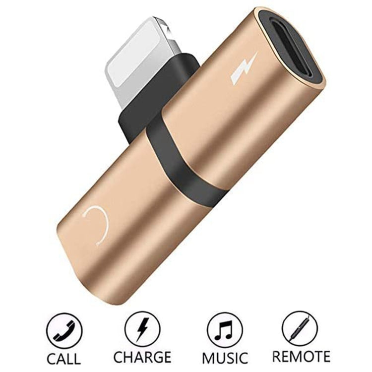 Zs-18182 2 in 1 8 Pin Male to 8 Pin Charging + 8 Pin Audio Female Connector Earphone Adapter, Supports Call & Volume Control(Gold) - Earphone Adapter by PMC TechLife | Online Shopping South Africa | PMC TechLife