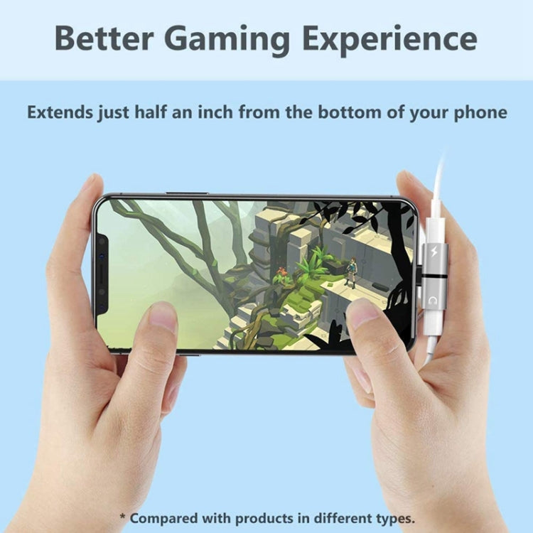 Zs-18182 2 in 1 8 Pin Male to 8 Pin Charging + 8 Pin Audio Female Connector Earphone Adapter, Supports Call & Volume Control(Silver + Black) - Earphone Adapter by PMC TechLife | Online Shopping South Africa | PMC TechLife