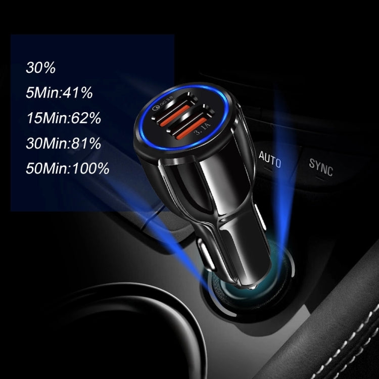 Qc3.0 Dual USB Car Charger + Micro USB Fast Charging Cable Car Charging Kit(Black) - Car Charger by PMC TechLife | Online Shopping South Africa | PMC TechLife