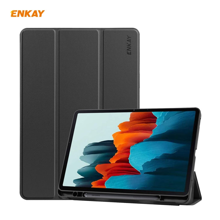 ENKAY ENK-8011 PU Leather + TPU Smart Case with Pen Slot for Samsung Galaxy Tab S8 / Galaxy Tab S7 11.0 T870 / T875(Black) - free shipping - PMC TechLife - Order now!