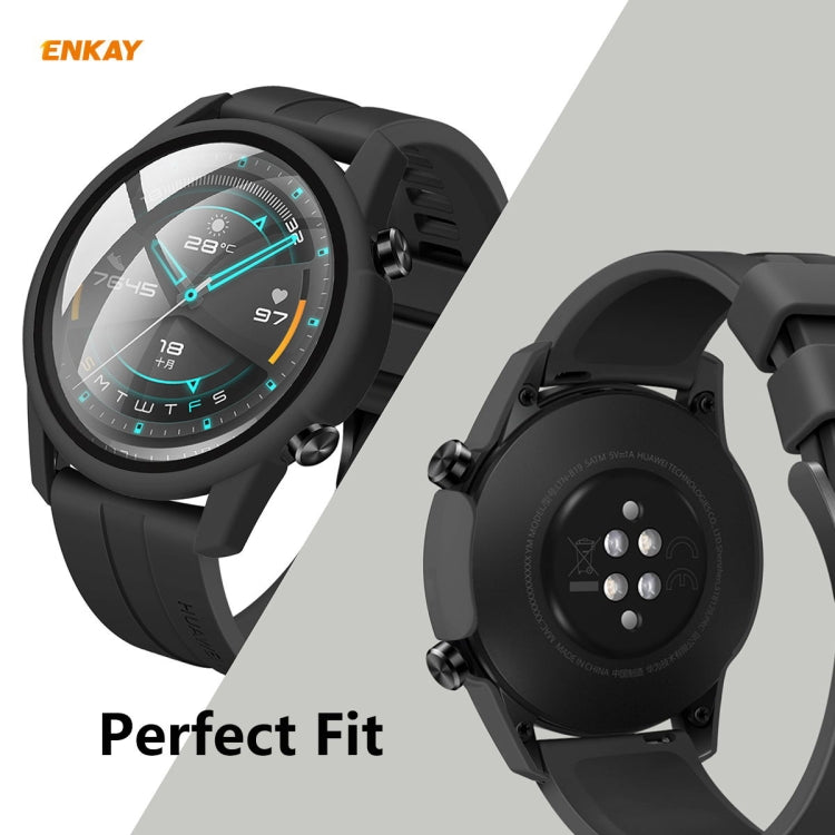 For Huawei Watch GT 2 46mm ENKAY Hat-Prince ENK-AC8202 Full Coverage PC Frosted Case + 9H Tempered Glass Protector(Black) - Watch Cases by ENKAY | Online Shopping South Africa | PMC TechLife | Buy Now Pay Later Mobicred