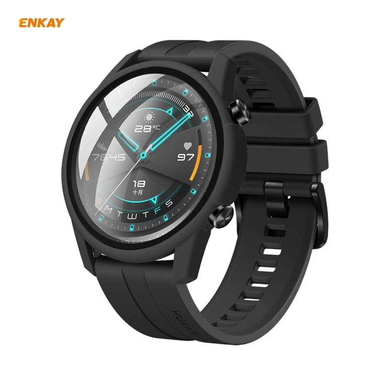 For Huawei Watch GT 2 46mm ENKAY Hat-Prince ENK-AC8202 Full Coverage PC Frosted Case + 9H Tempered Glass Protector(Black) - Watch Cases by ENKAY | Online Shopping South Africa | PMC TechLife | Buy Now Pay Later Mobicred