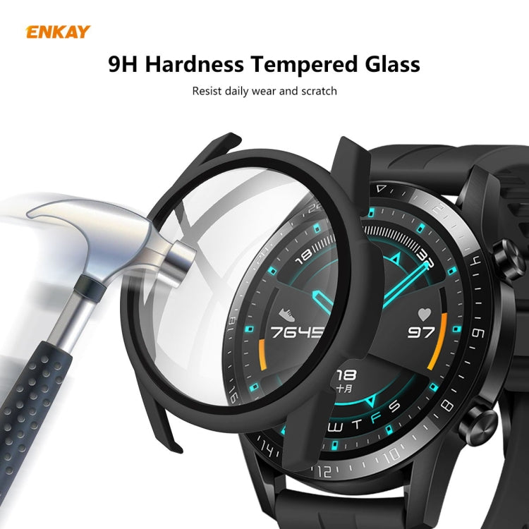 For Huawei Watch GT 2 42mm ENKAY Hat-Prince ENK-AC8201 Full Coverage PC Frosted Case + 9H Tempered Glass Protector(Black) - Watch Cases by ENKAY | Online Shopping South Africa | PMC TechLife | Buy Now Pay Later Mobicred