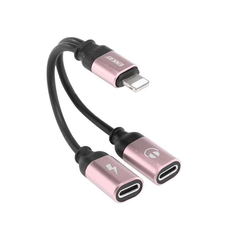 ENKAY ENK-AT104 8 Pin to Dual 8 Pin Charging Listen to Songs Aluminum Alloy Adapter Conversion Cable(Rose Gold) - Earphone Adapter by ENKAY | Online Shopping South Africa | PMC TechLife