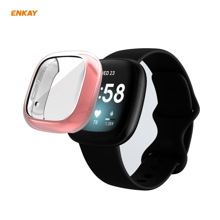 For Fitbit Versa 3 / Fitbit Sense ENKAY Hat-Prince ENK-AC8208 Full Coverage Electroplate TPU Soft Case(Pink) - Watch Cases by ENKAY | Online Shopping South Africa | PMC TechLife | Buy Now Pay Later Mobicred