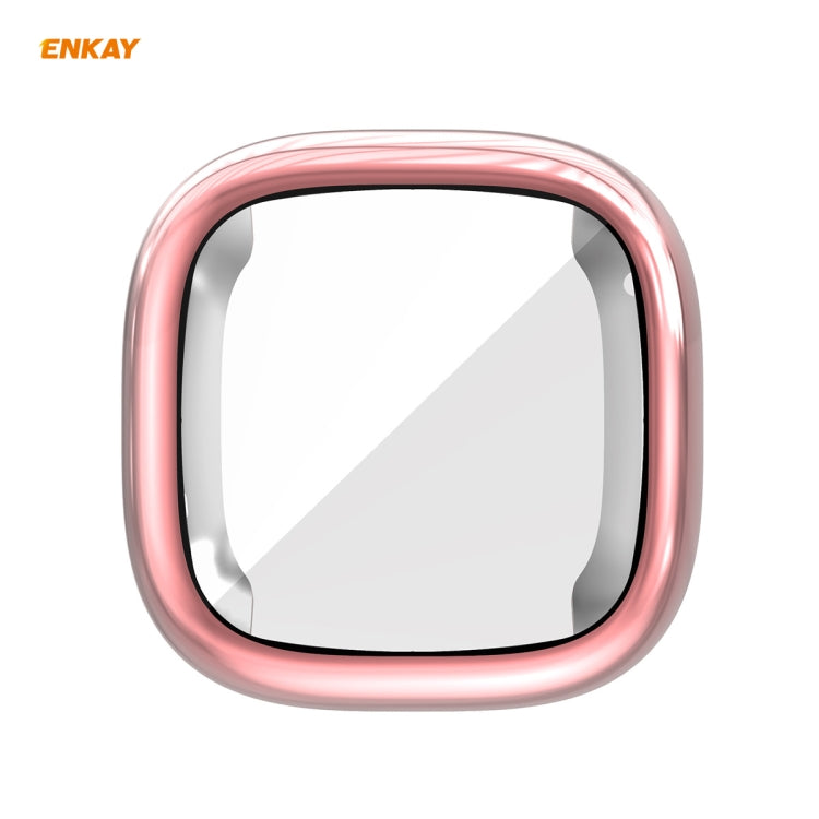 For Fitbit Versa 3 / Fitbit Sense ENKAY Hat-Prince ENK-AC8208 Full Coverage Electroplate TPU Soft Case(Pink) - Watch Cases by ENKAY | Online Shopping South Africa | PMC TechLife | Buy Now Pay Later Mobicred